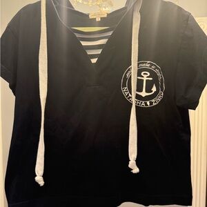 Natasha Zinko Navy Blue Short Sleeve Hoodie with Anchor Design